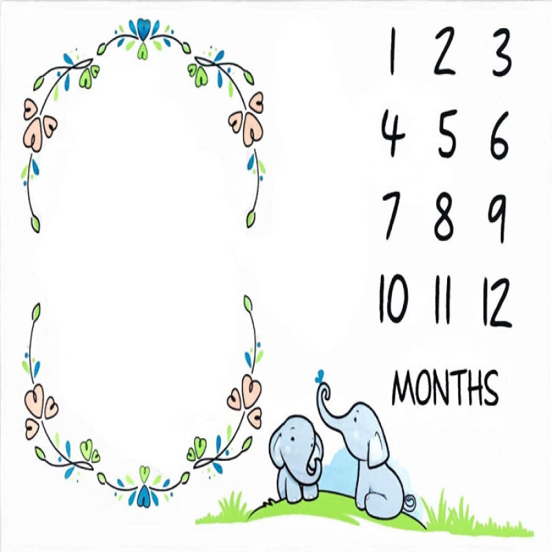 Premium Silky Soft Blanket Monthly Milestone Blanket Large 150 x 100 cm Elephant Design